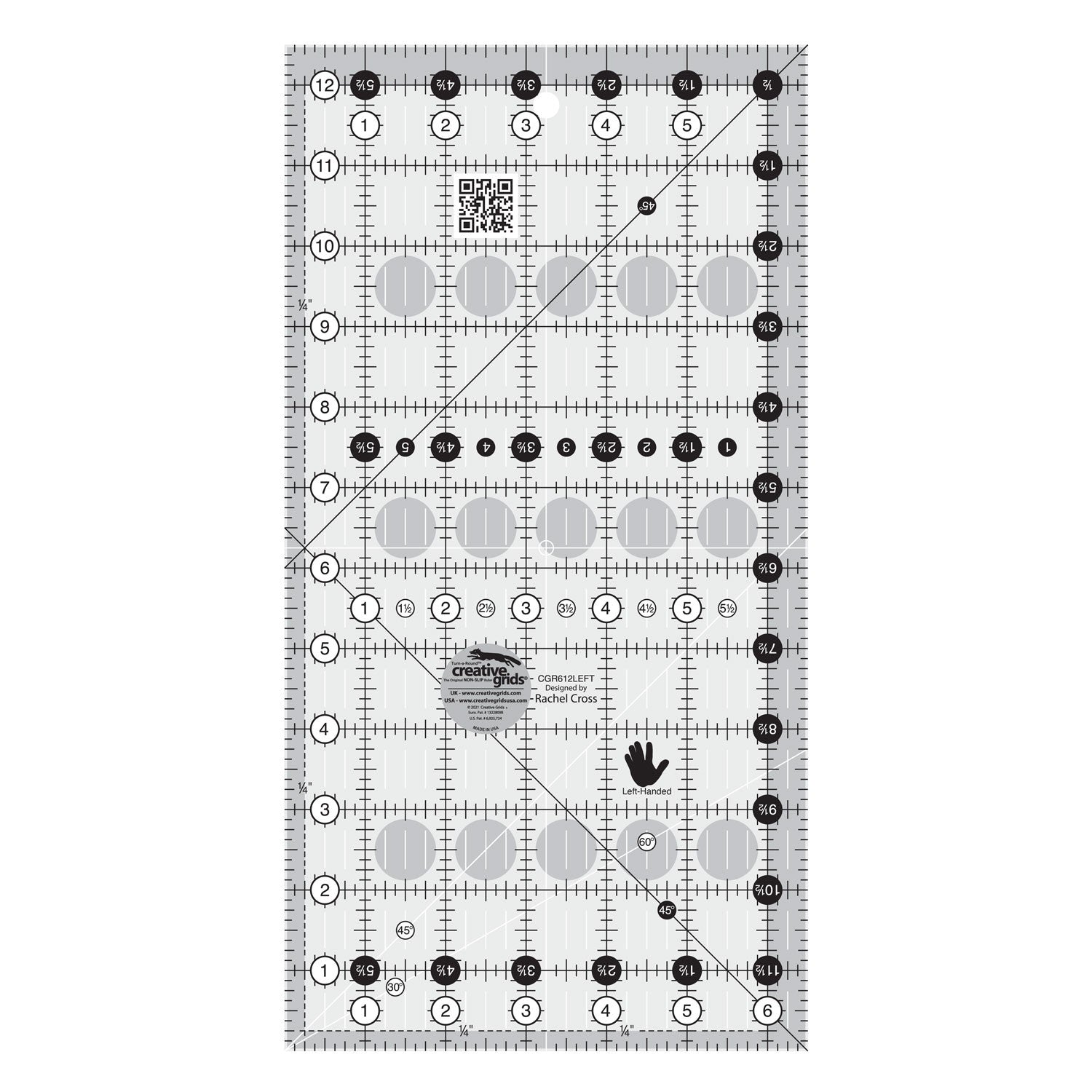 Creative Grids Left Handed Quilt Ruler 6-1/2in x 12-1/2in Rectangle