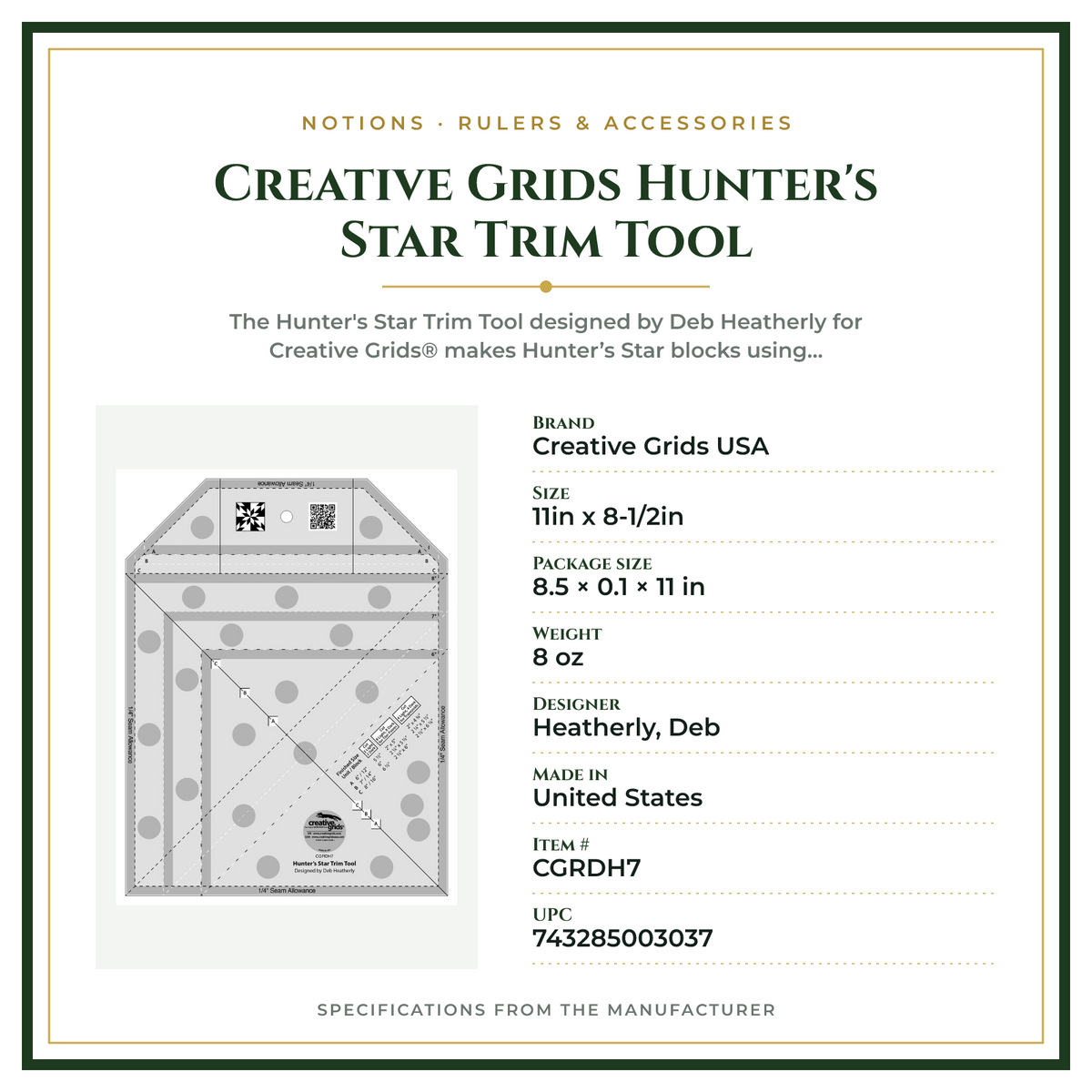 Product Specifications – Creative Grids Hunter's Star Trim Tool