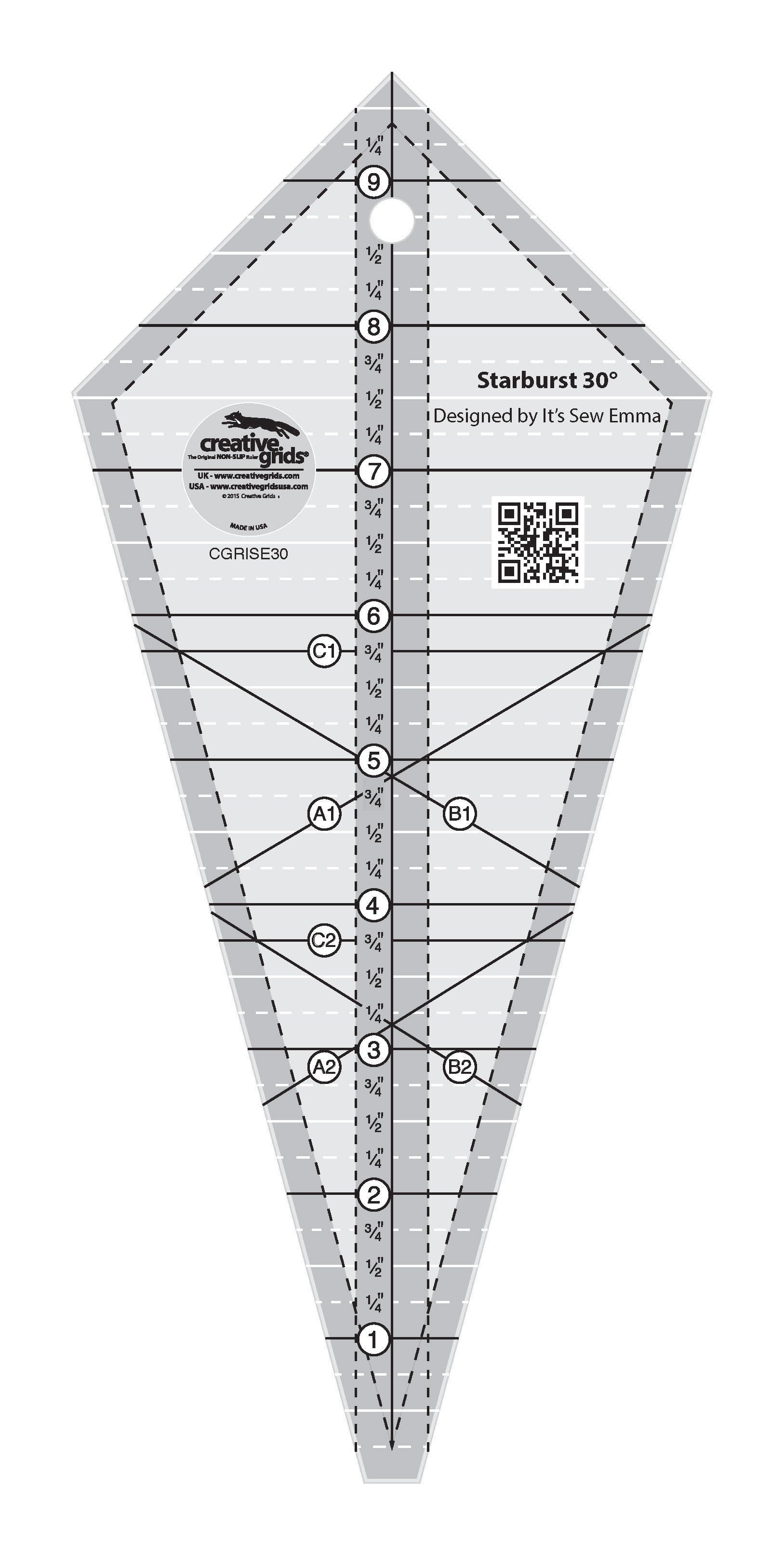Creative Grids Quilt Ruler Starburst 30 Degree Triangle 9-1/2in