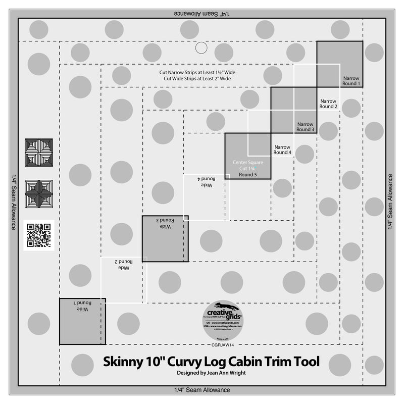 Creative Grids Quilt Ruler Skinny 10in Curvy Log Cabin Trim Tool