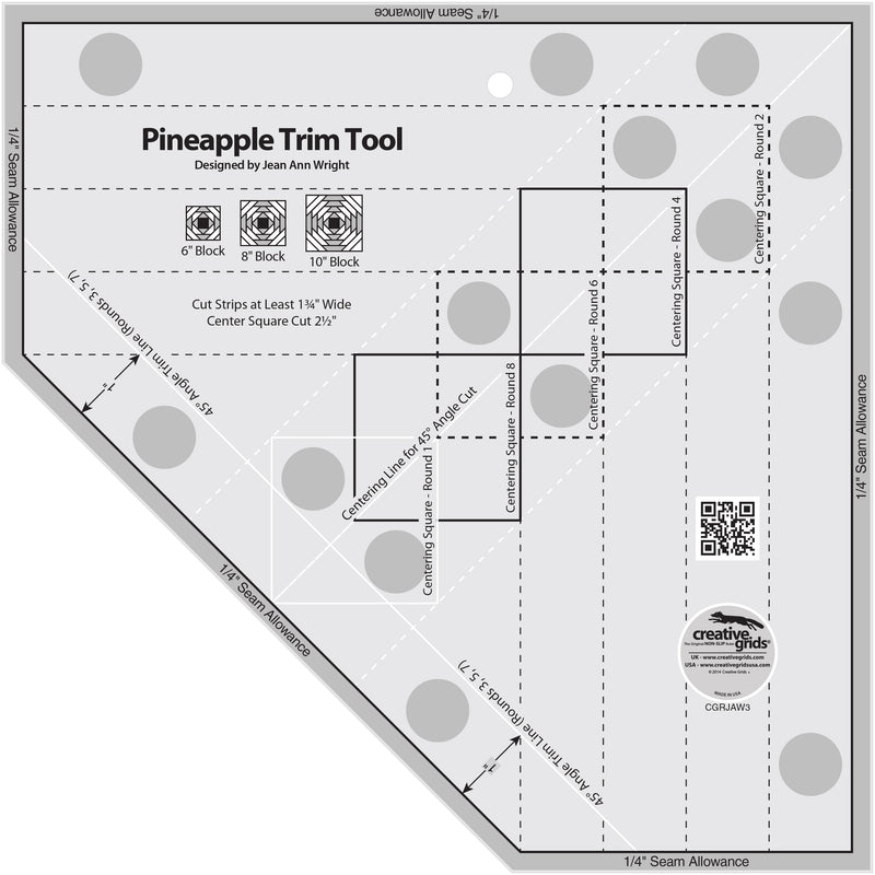 Creative Grids Quilt Ruler Pineapple Trim Tool for 6, 8 or 10in Finished Blocks