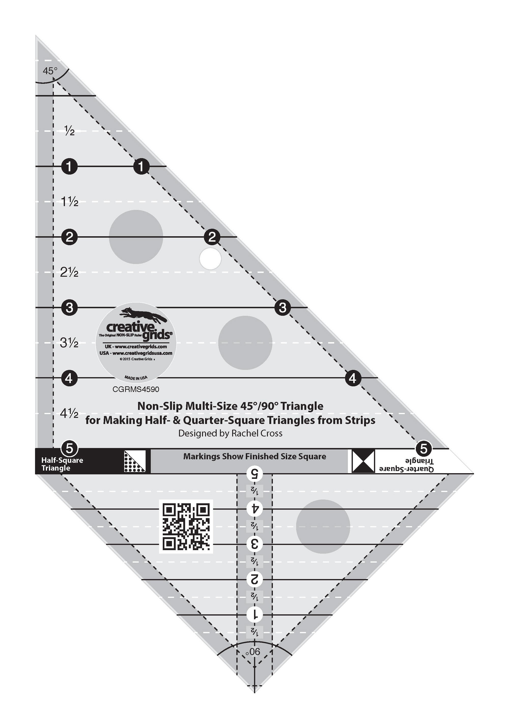 Creative Grids Quilt Ruler Multi Size Triangle 45 and 90 Degrees