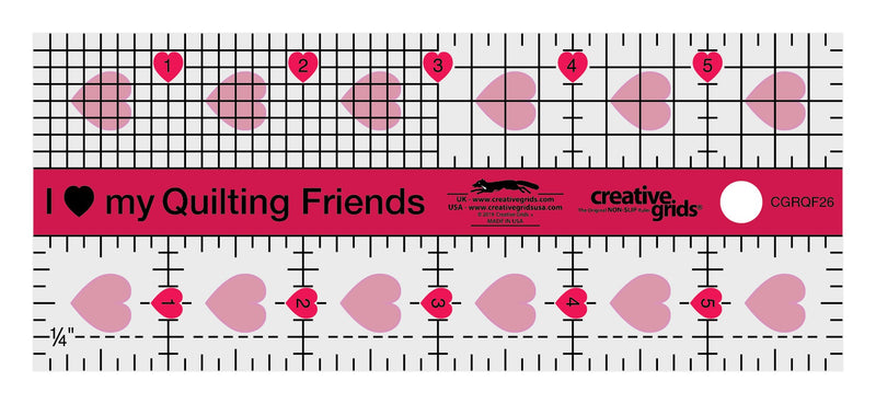 Creative Grids I Love My Quilt Friends Mini Quilt Ruler 2-1/2in x 6in Rectangle