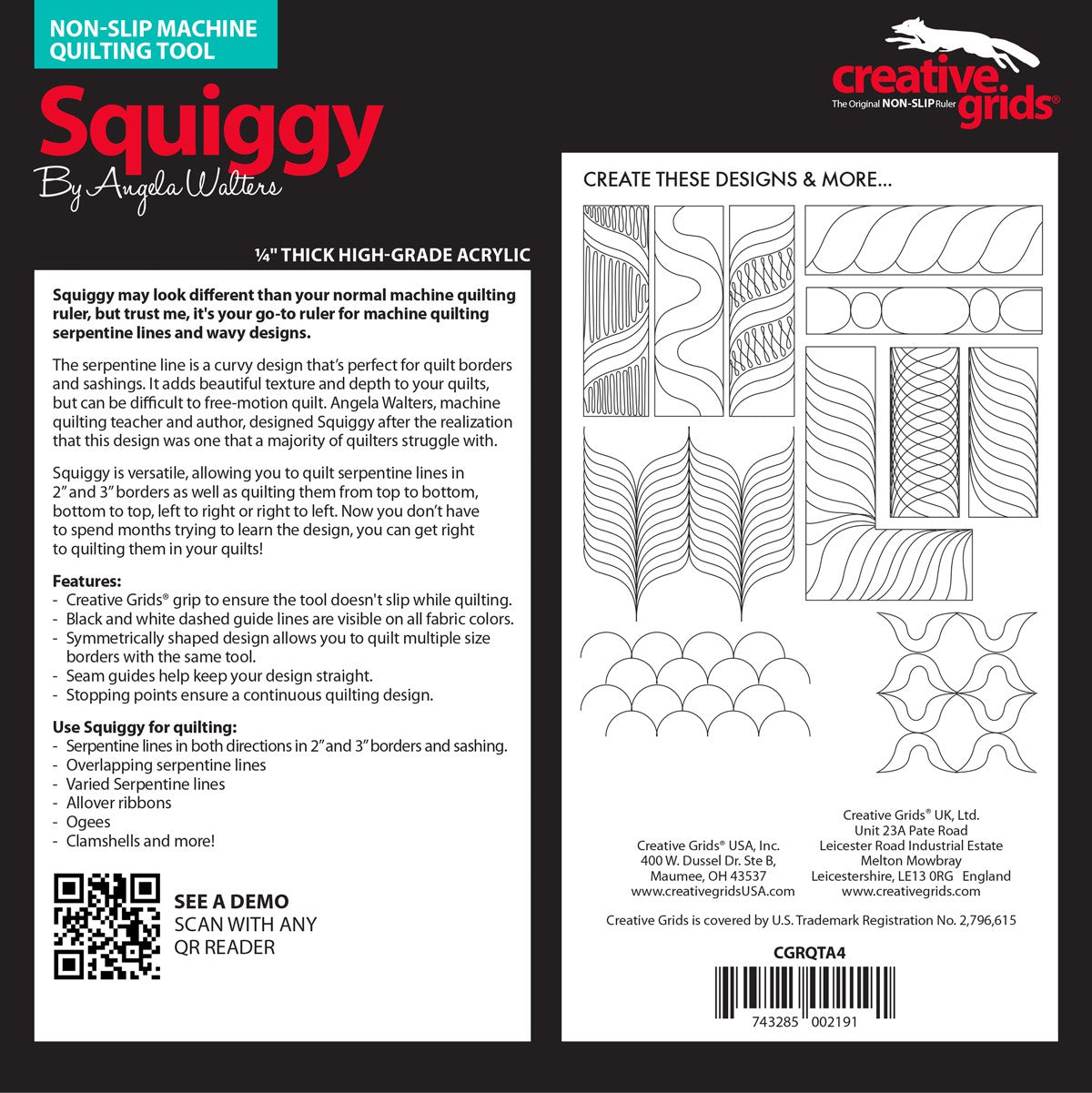 Creative Grids Machine Quilting Tool Squiggy