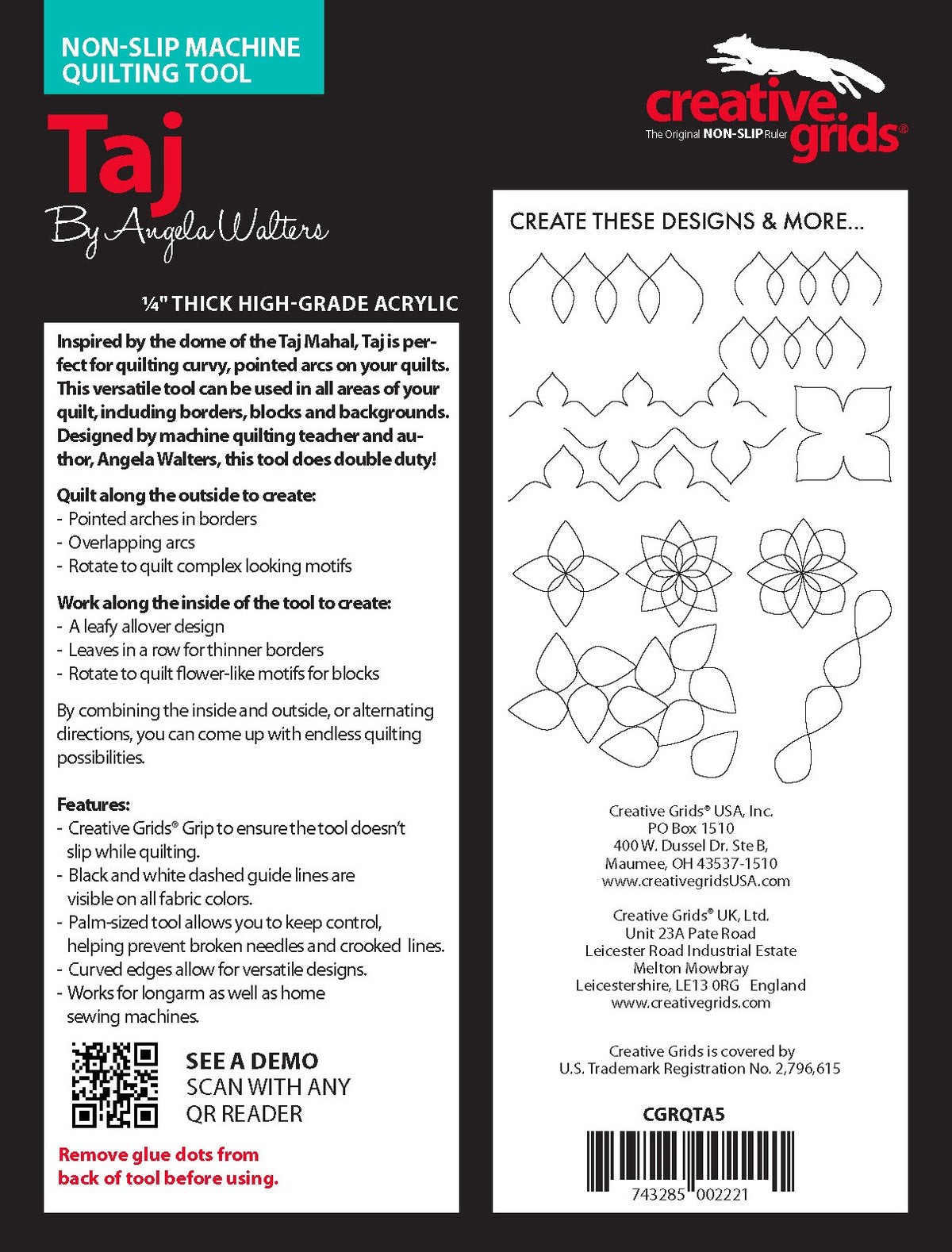 Creative Grids Machine Quilting Tool Taj