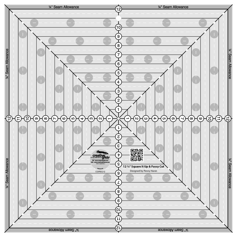 Creative Grids Quilt Ruler 12-1/2in Square It Up or Fussy Cut Square