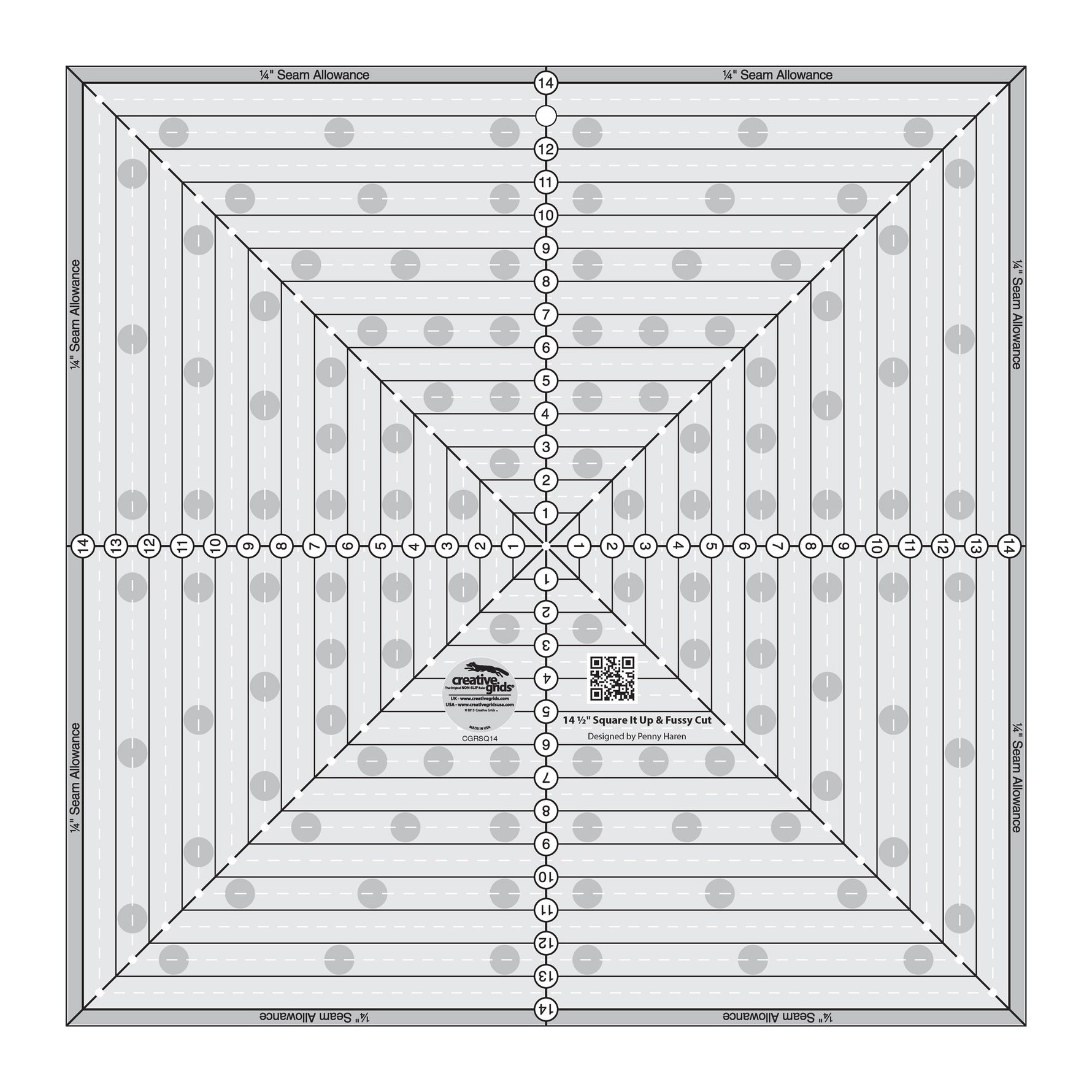 Creative Grids Quilt Ruler 14-1/2in Square It Up or Fussy Cut Square