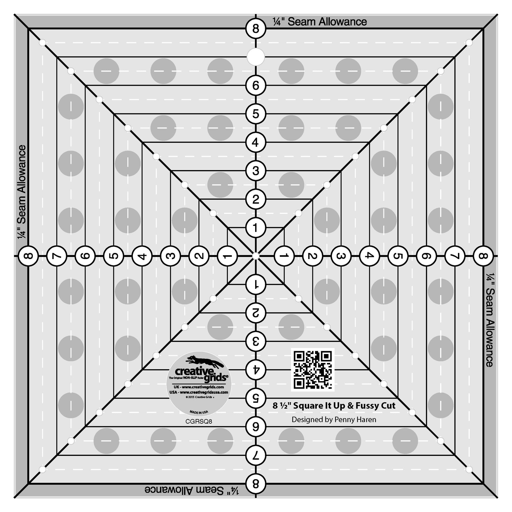 Creative Grids Quilt Ruler 8-1/2in Square It Up or Fussy Cut Square