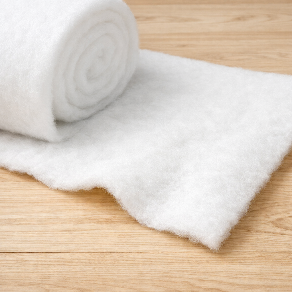 Soft white batting ready to become the middle layer of a finished quilt