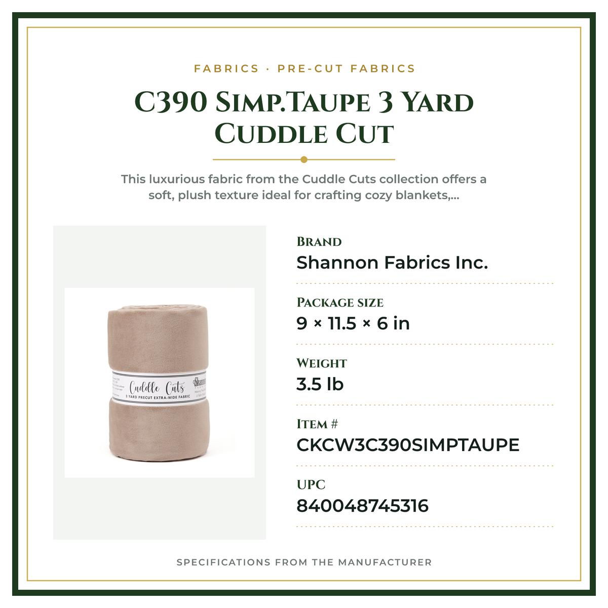 Product Specifications – C390 Simp.Taupe 3 Yard Cuddle Cut