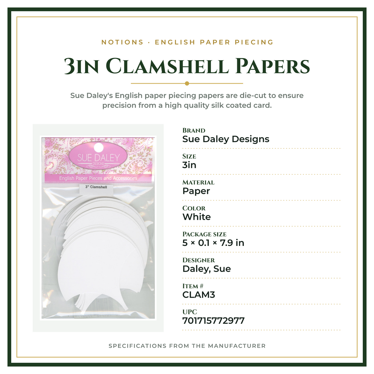 Product Specifications – 3in Clamshell Papers