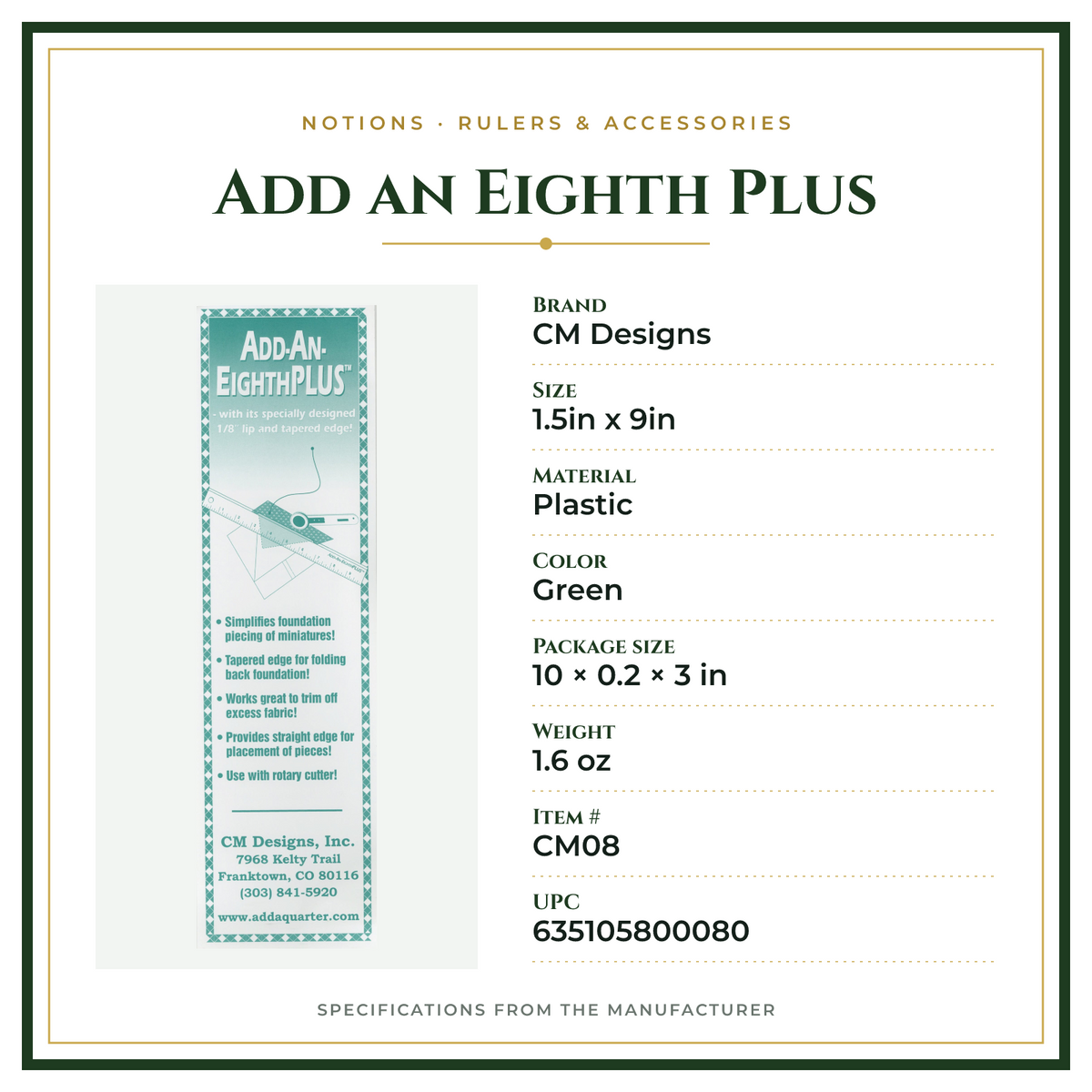 Product Specifications – Add an Eighth Plus