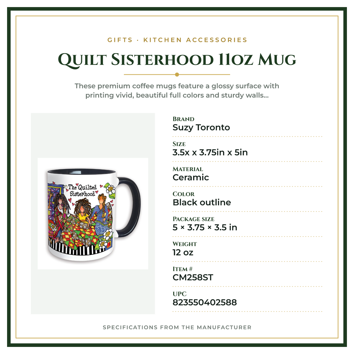 Product Specifications – Quilt Sisterhood 11oz Mug