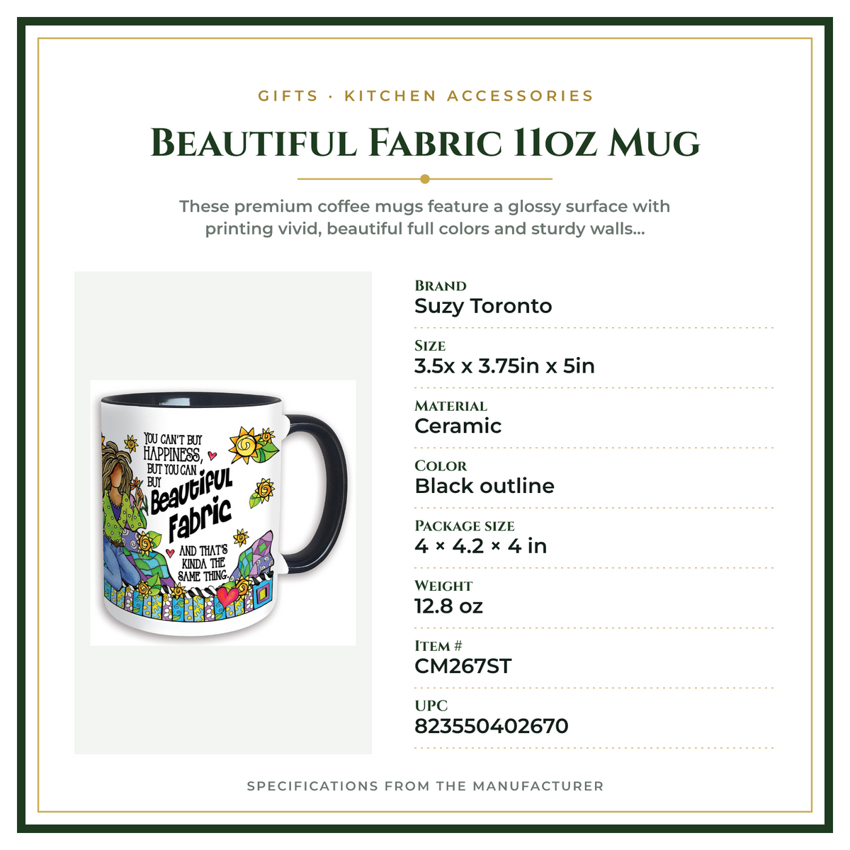Product Specifications – Beautiful Fabric 11oz Mug