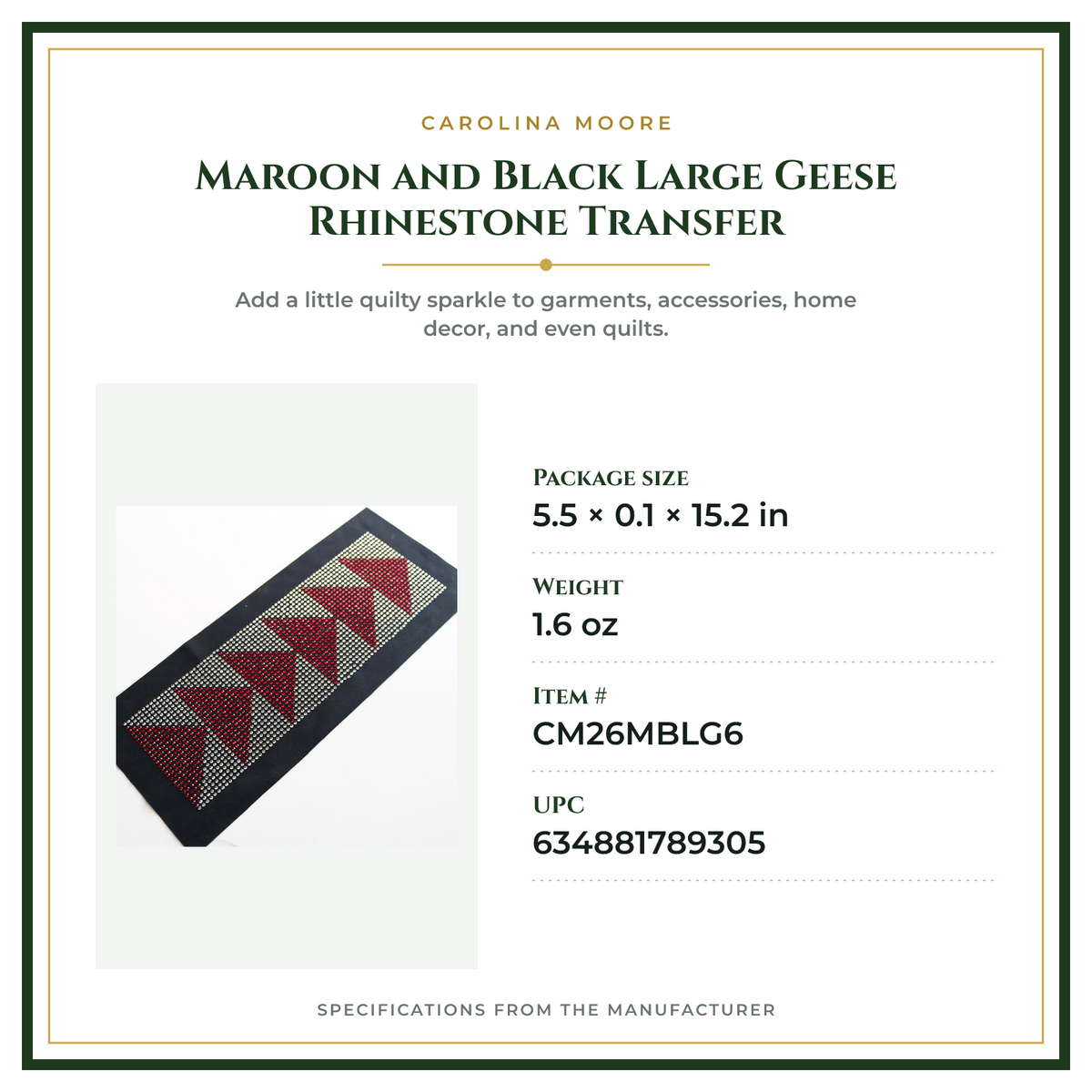 Product Specifications – Maroon and Black Large Geese Rhinestone Transfer