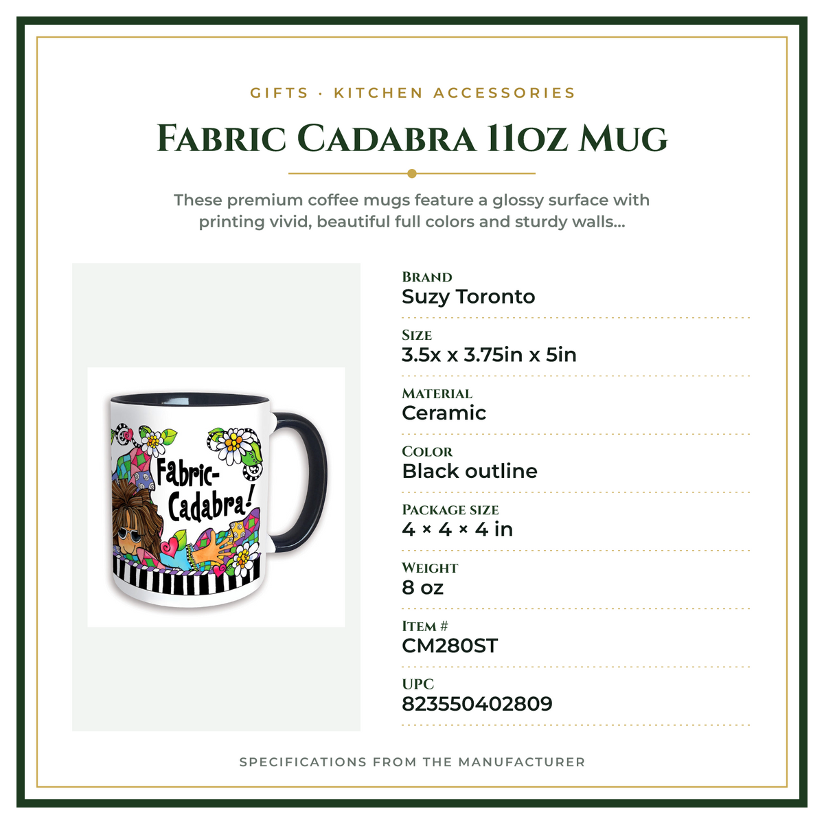 Product Specifications – Fabric Cadabra 11oz Mug