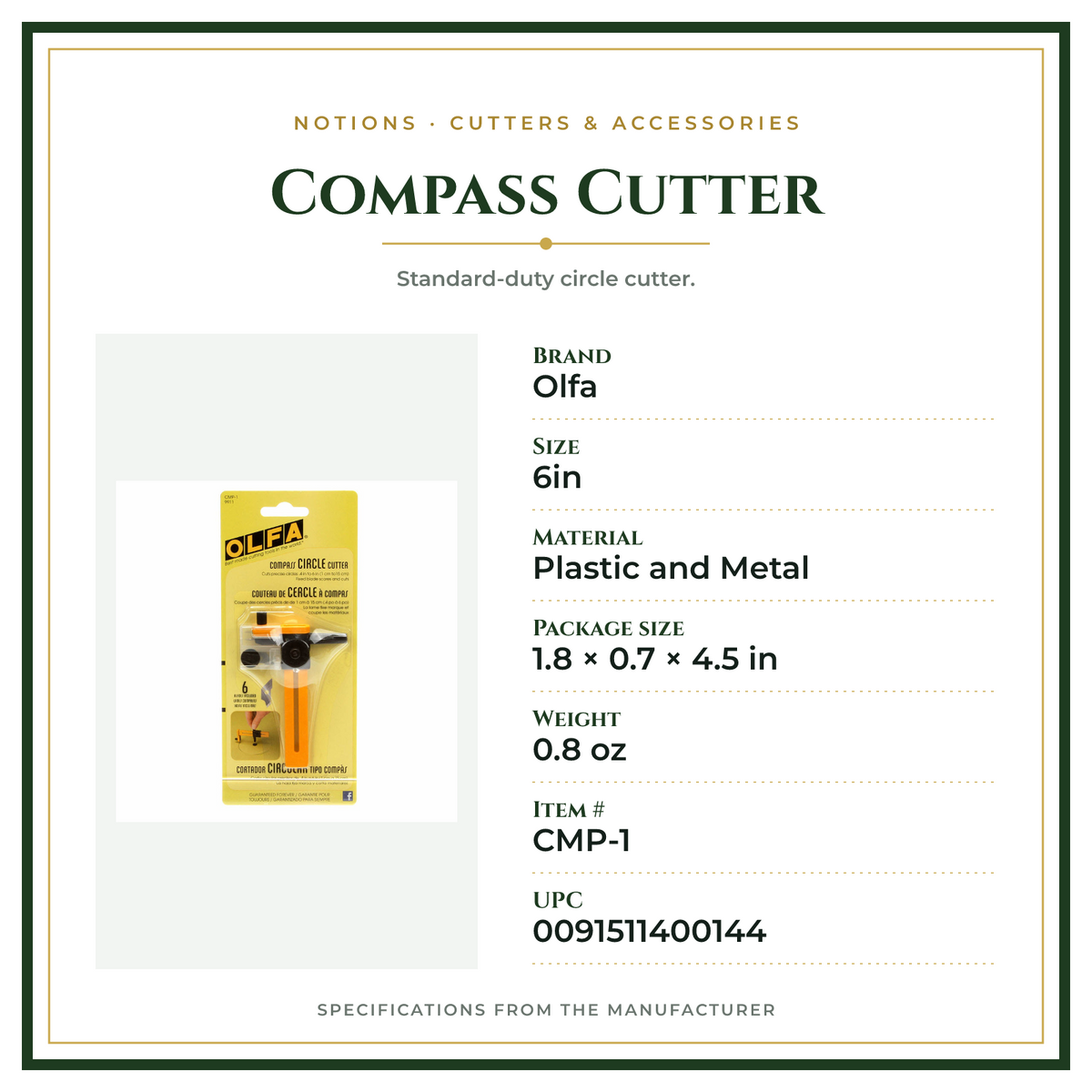 Product Specifications – Compass Cutter