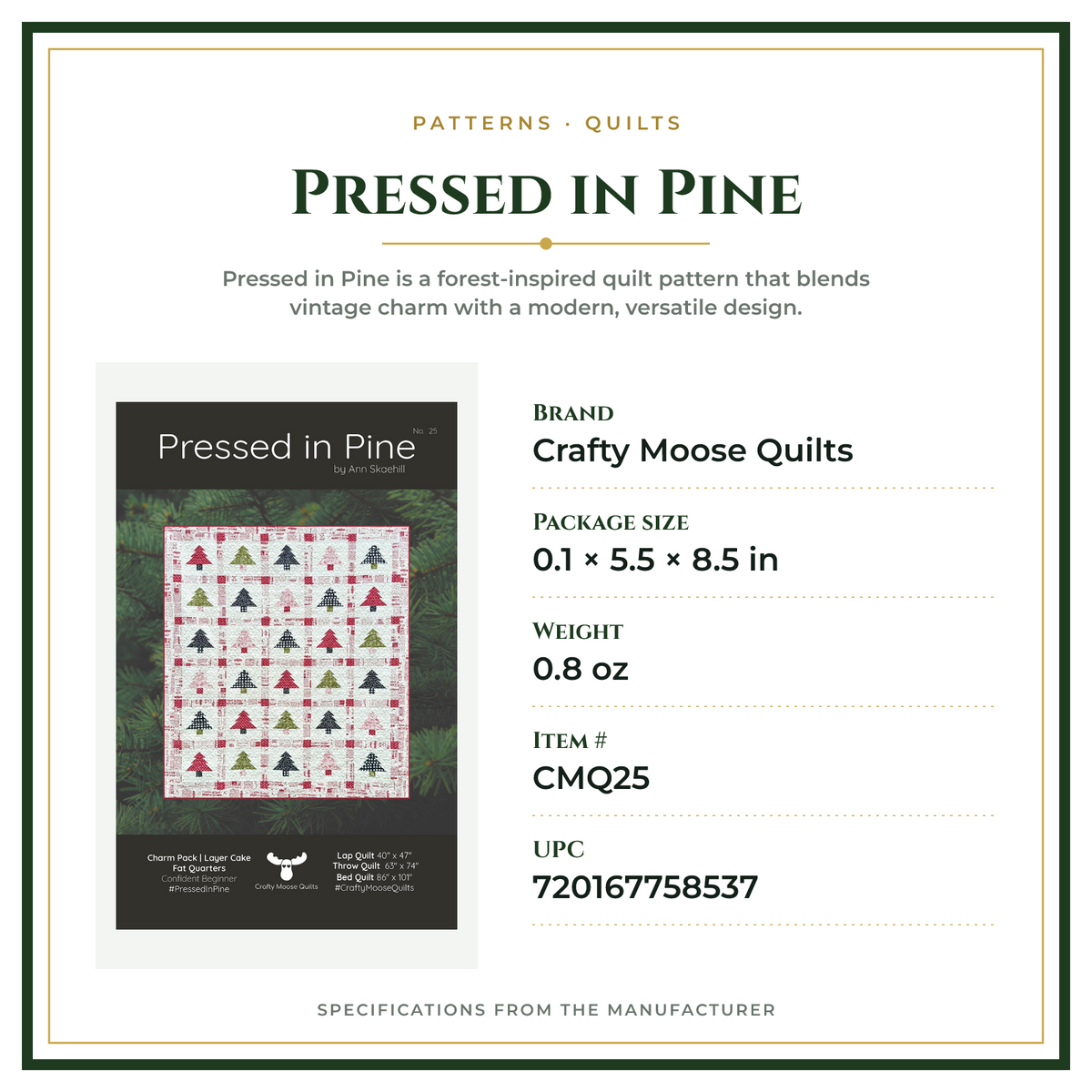 Product Specifications – Pressed in Pine