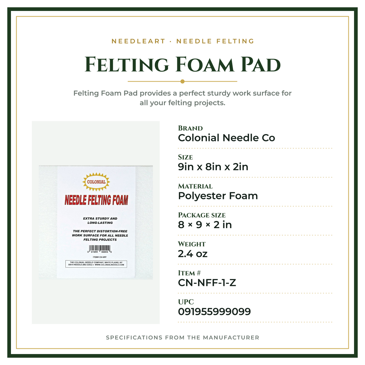 Product Specifications – Felting Foam Pad