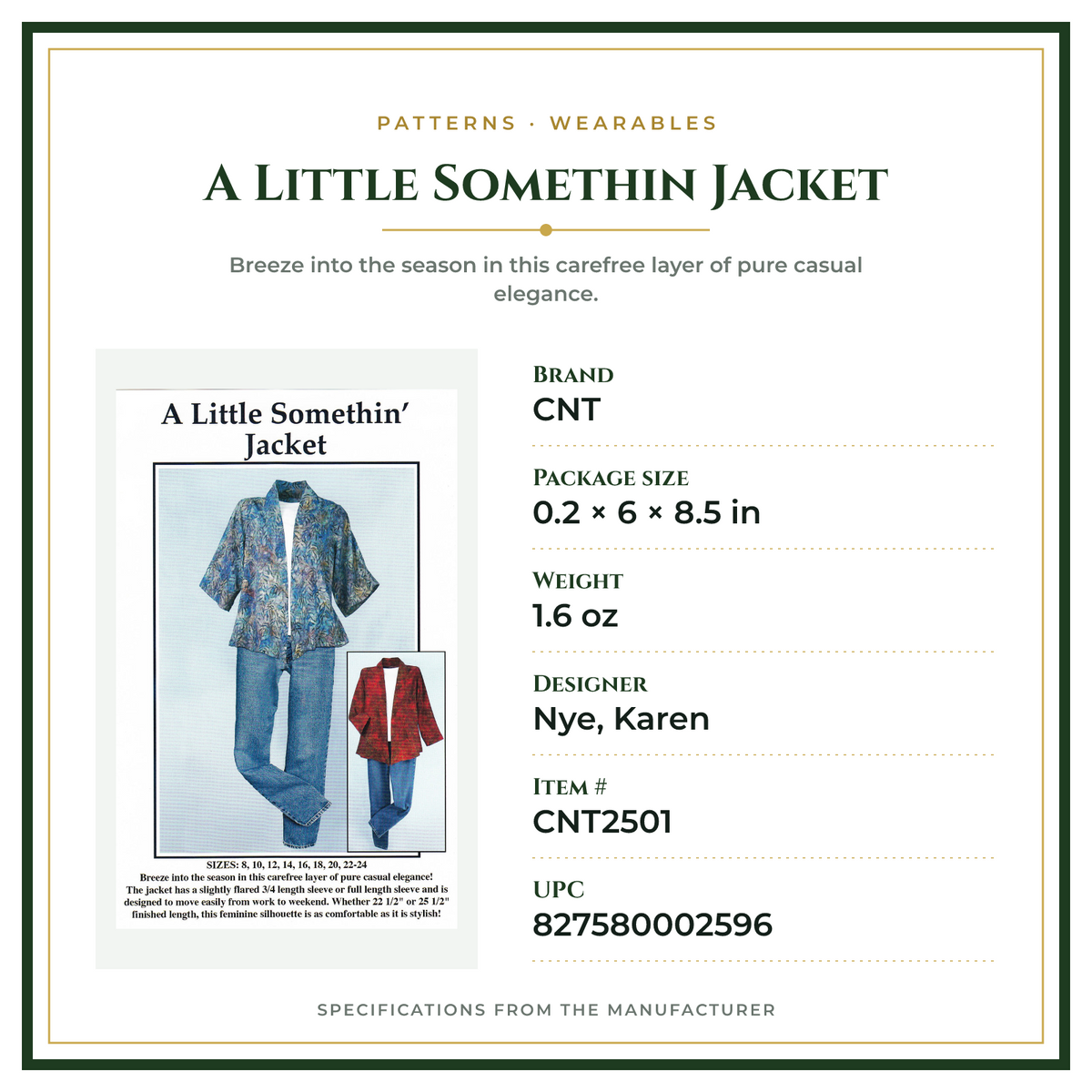 Product Specifications – A Little Somethin Jacket