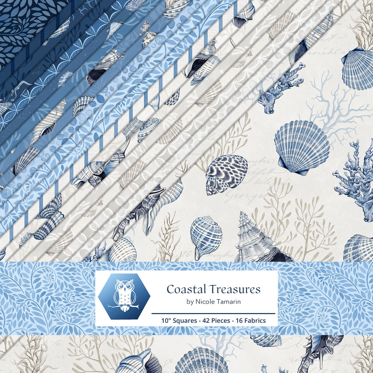 10in Squares, Coastal Treasures, 42pcs, 2-4 Pieces of Each Print
