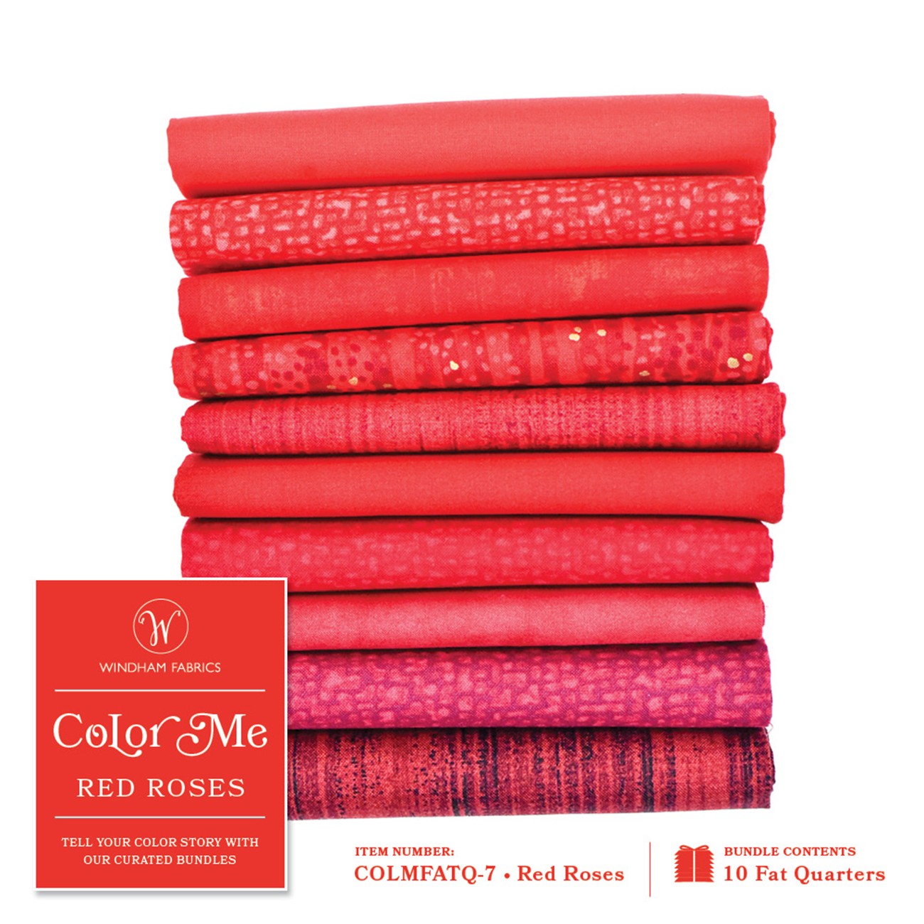 Fat Quarter bundle, Color Me Red Roses, 10pcs/bundle