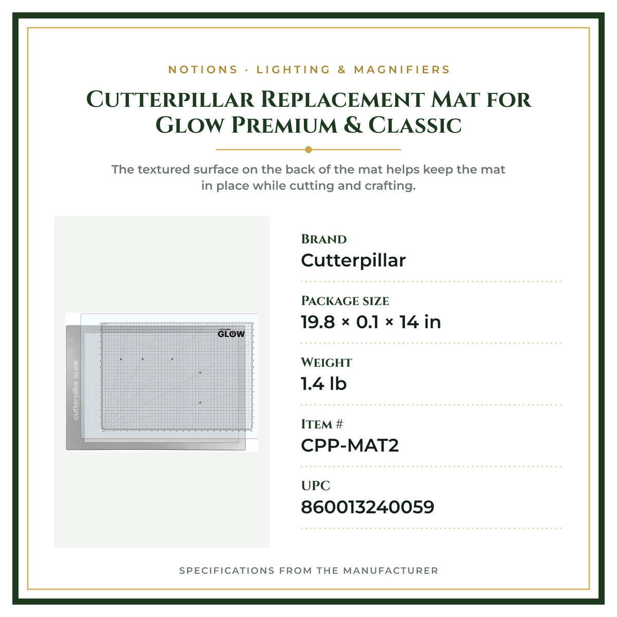 Product Specifications – Cutterpillar Replacement Mat for Glow Premium & Classic
