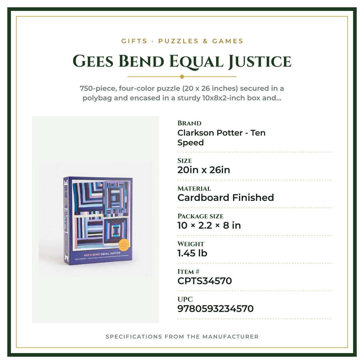 Product Specifications – Gees Bend Equal Justice