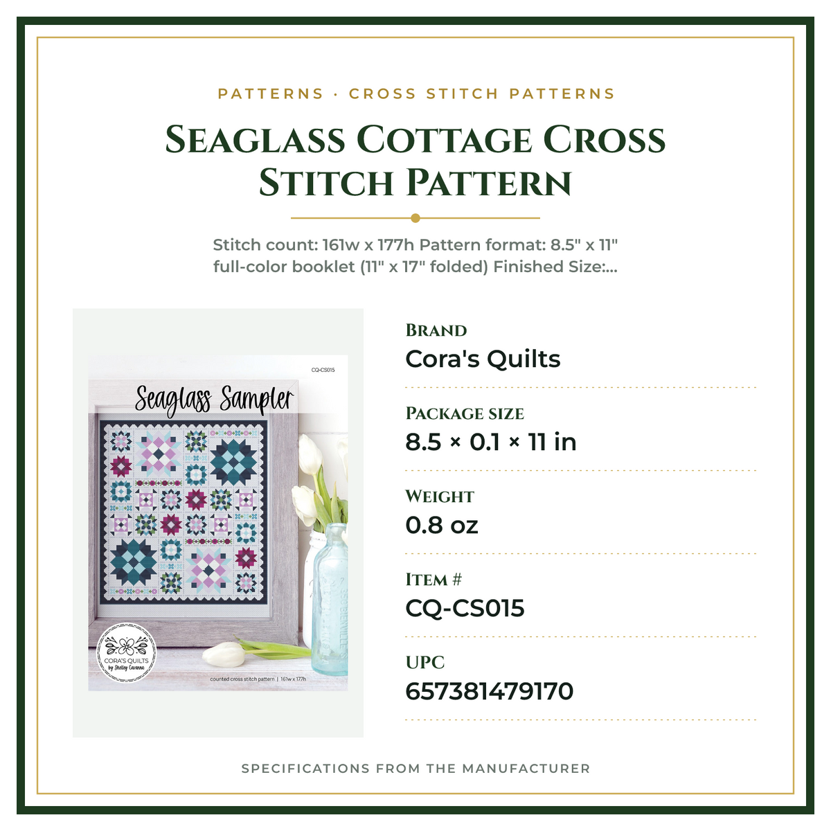 Product Specifications – Seaglass Cottage Cross Stitch Pattern