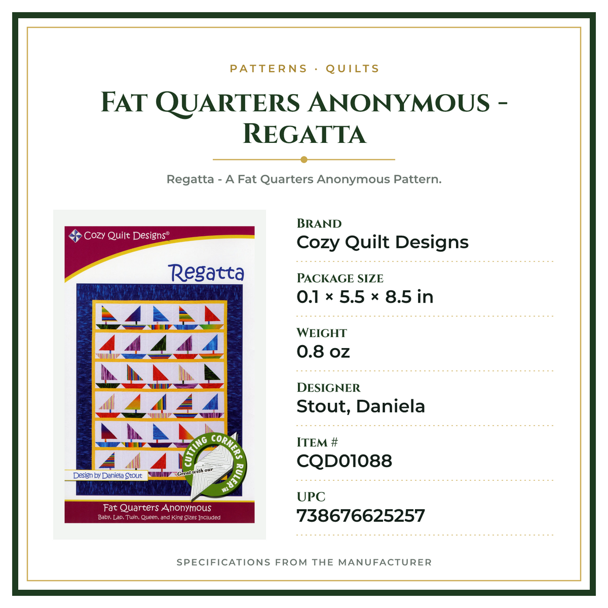 Product Specifications – Fat Quarters Anonymous - Regatta