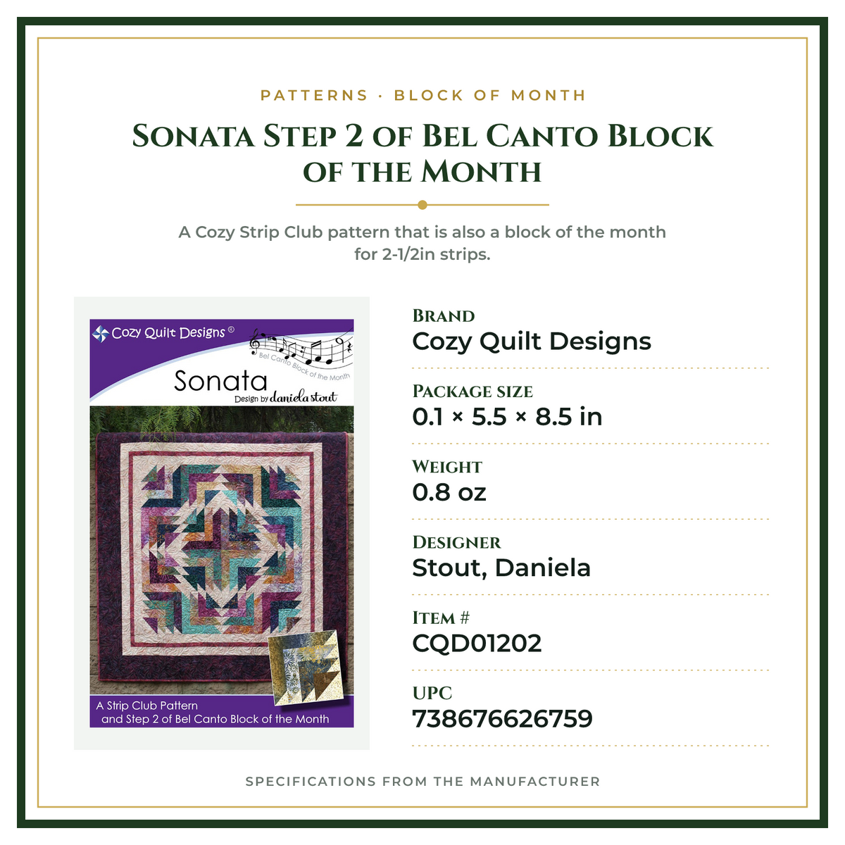 Product Specifications – Sonata Step 2 of Bel Canto Block of the Month
