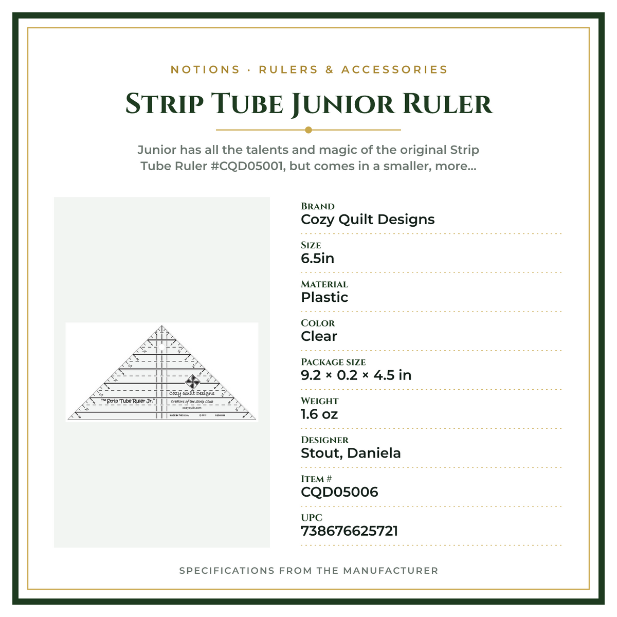 Product Specifications – Strip Tube Junior Ruler