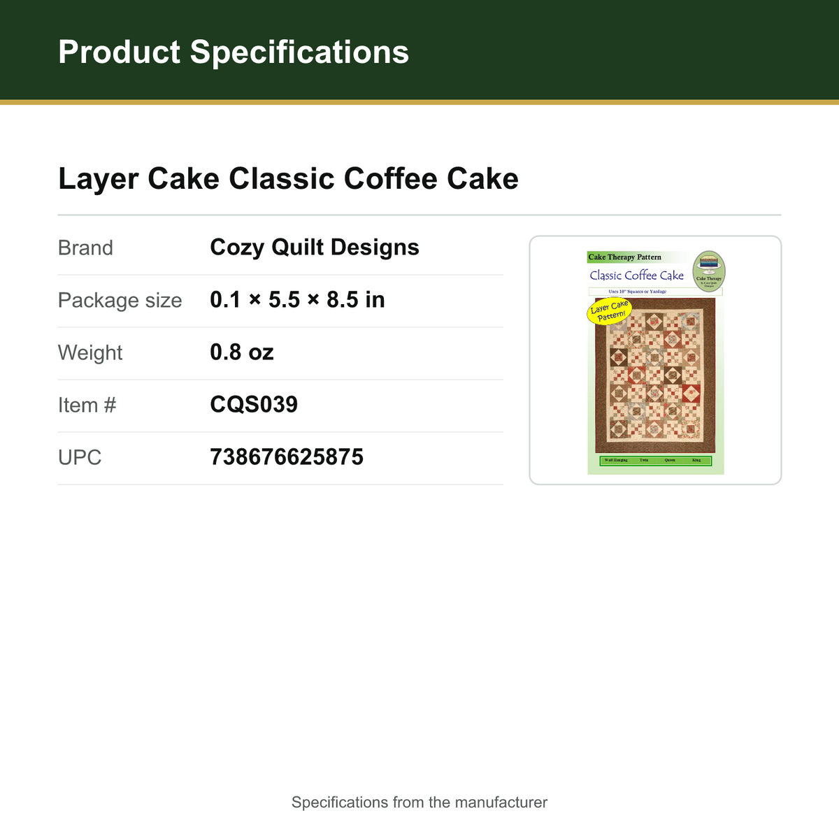 Product Specifications – Layer Cake Classic Coffee Cake