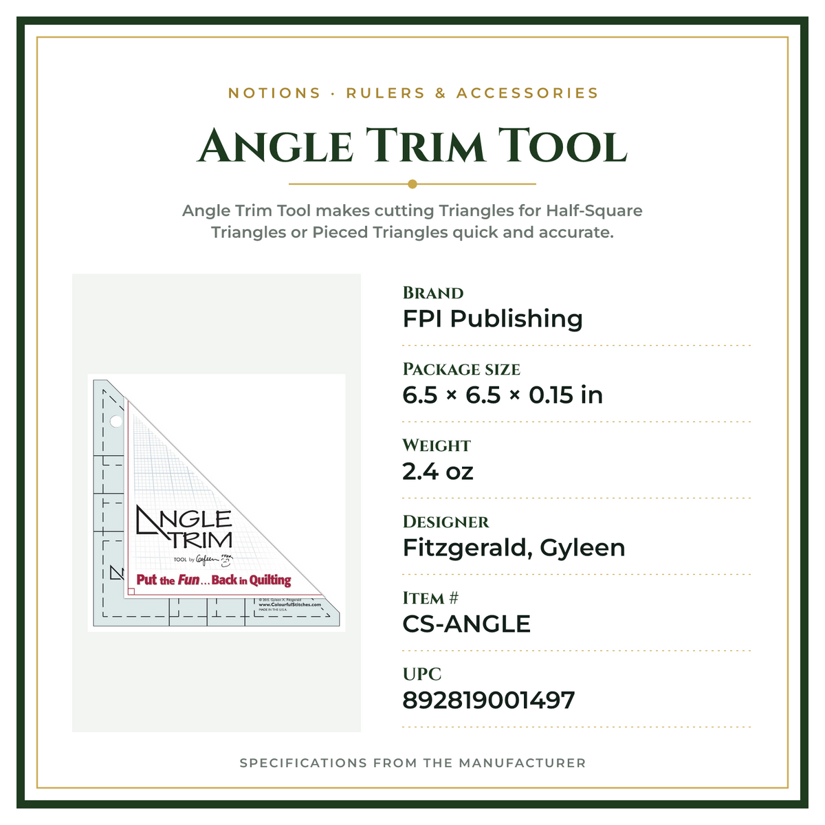 Product Specifications – Angle Trim Tool
