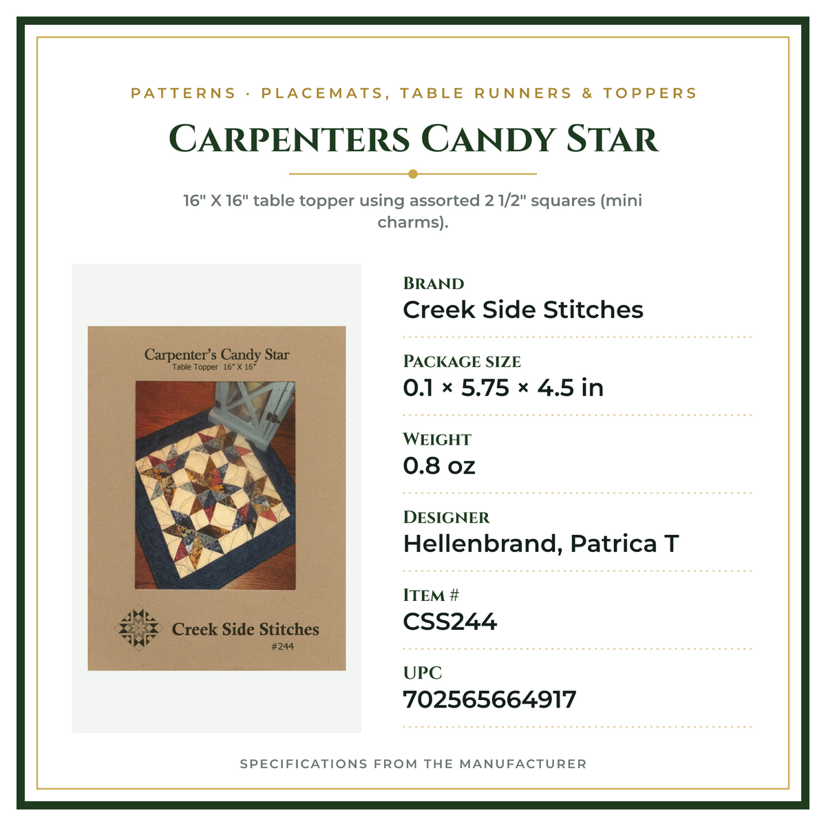 Product Specifications – Carpenters Candy Star
