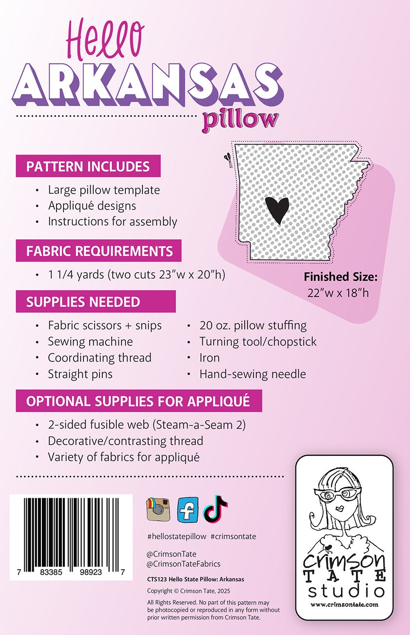 Hello Arkansas Pillow Pattern
