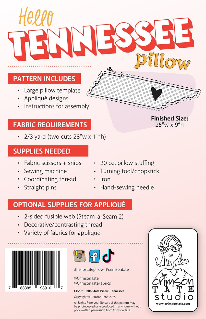 Hello Tennessee Pillow Pattern