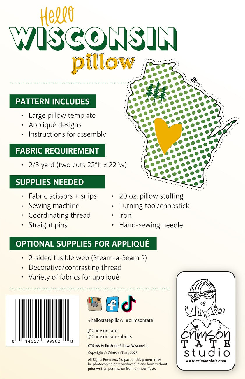 Hello Wisconsin Pillow Pattern