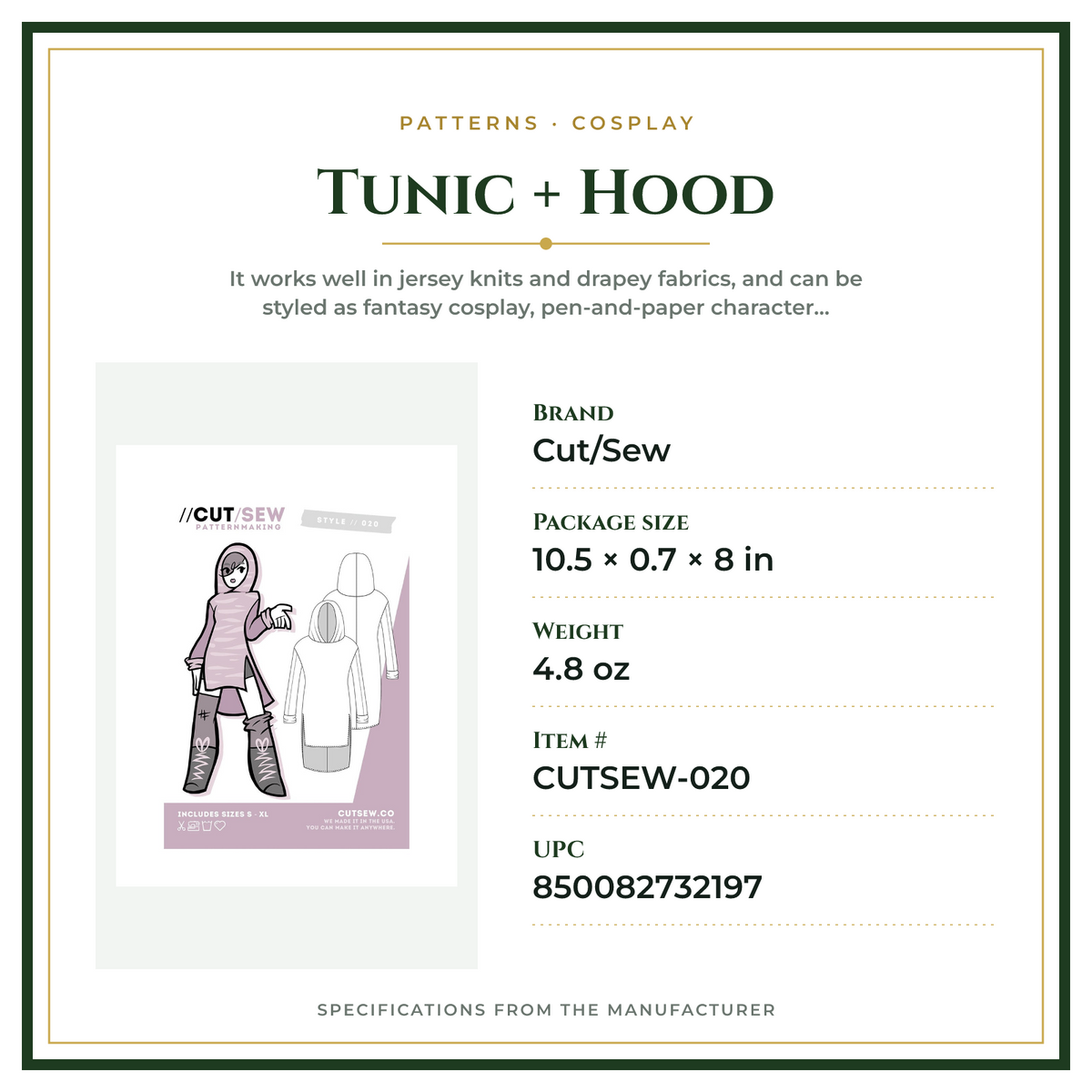 Product Specifications – Tunic + Hood
