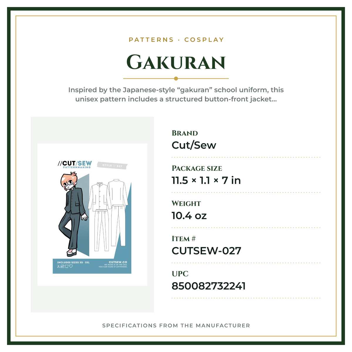 Product Specifications – Gakuran