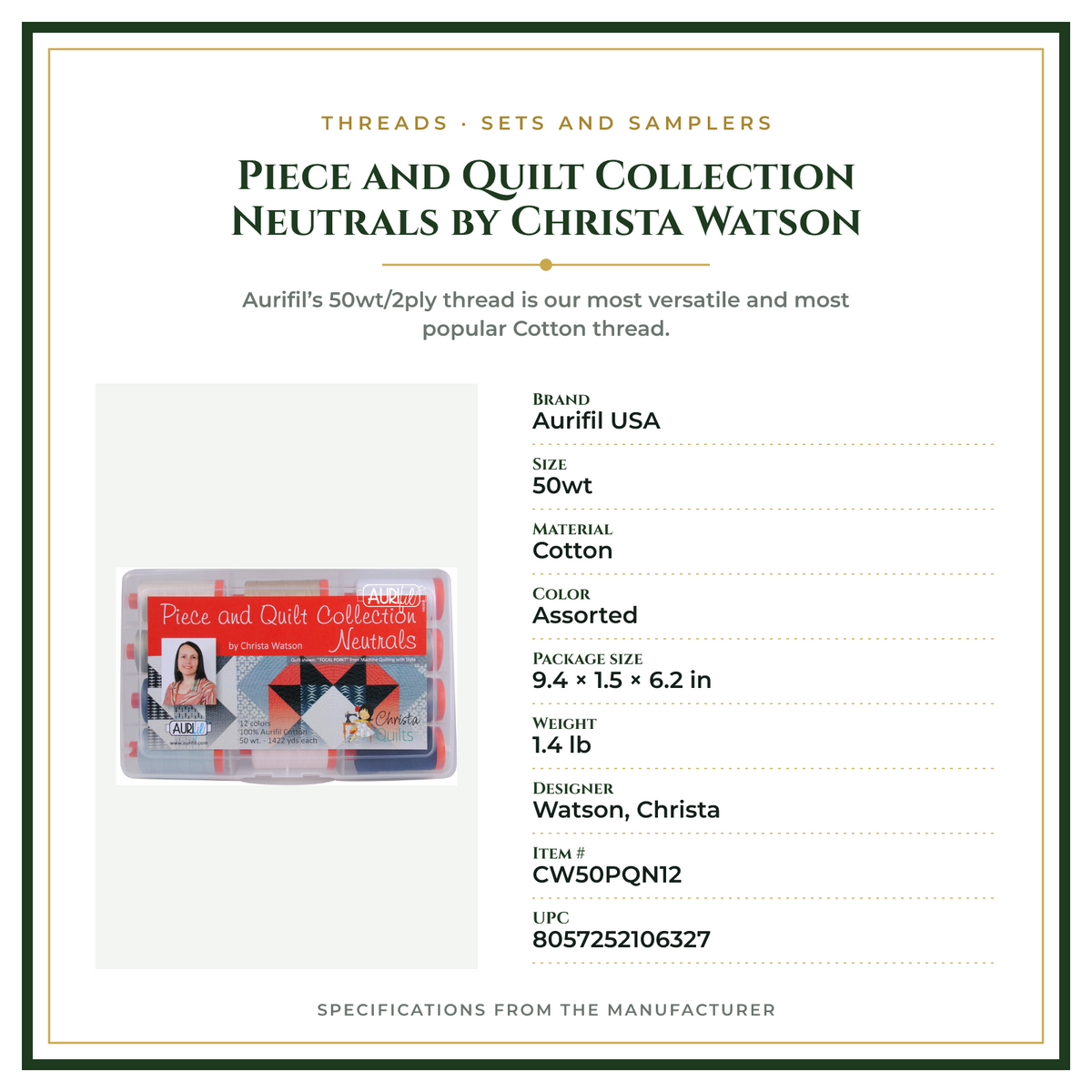 Product Specifications – Piece and Quilt Collection Neutrals by Christa Watson