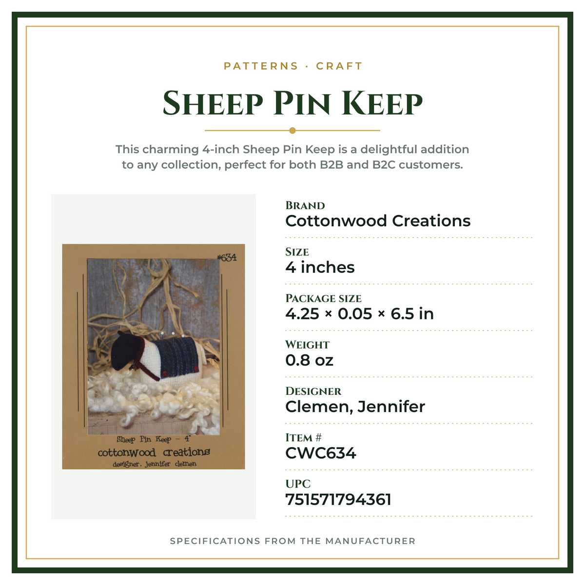 Product Specifications – Sheep Pin Keep