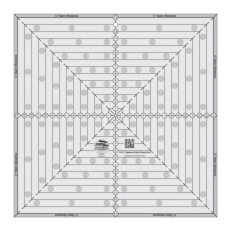 Creative Grids 14-1/2in Square It Up or Fussy Cut Square Quilt Ruler