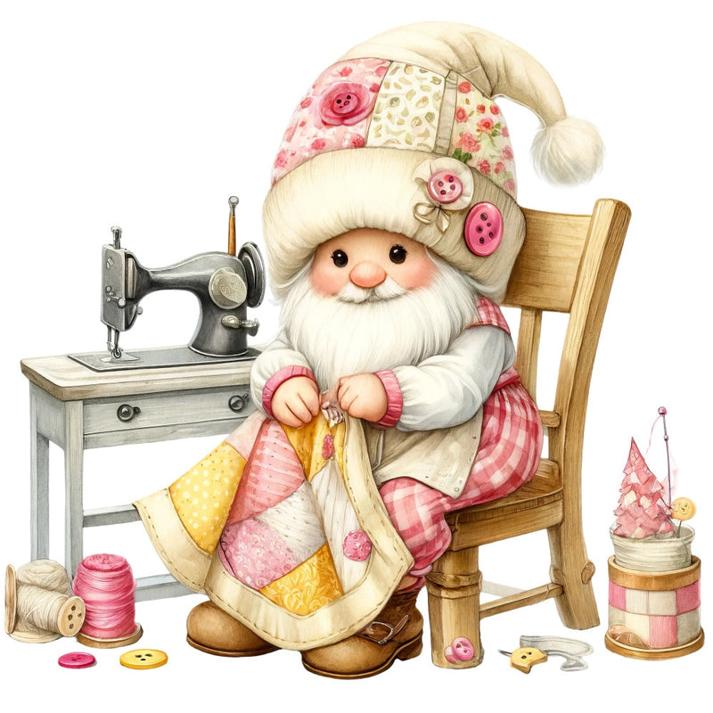 Cute Sewing Gnomes Fabric Panel 9
