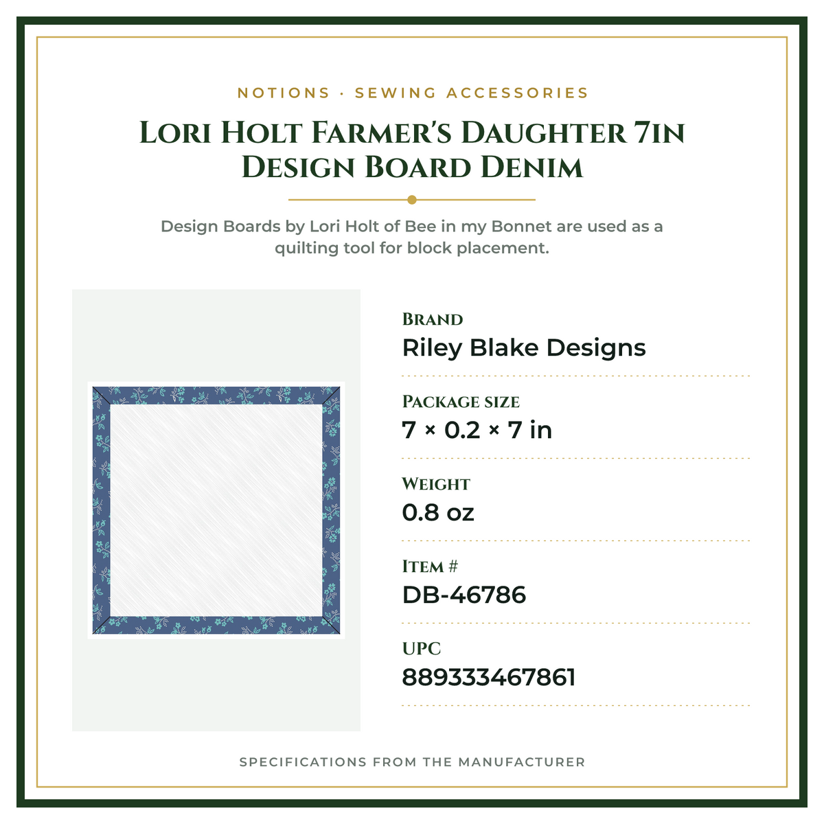 Product Specifications – Lori Holt Farmer's Daughter 7in Design Board Denim