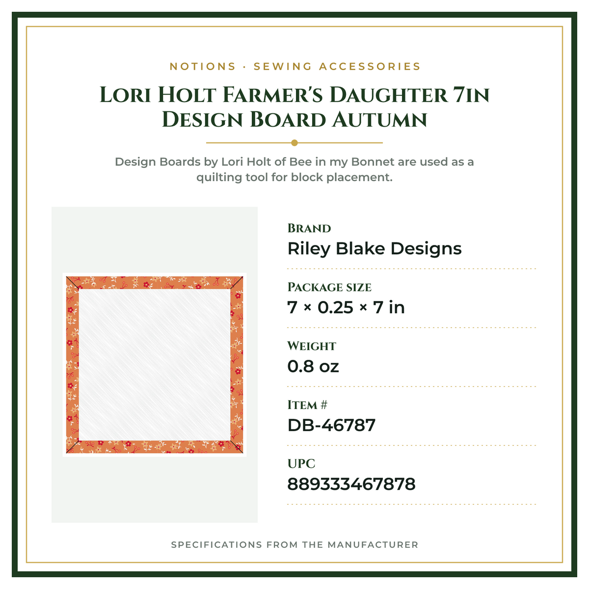 Product Specifications – Lori Holt Farmer's Daughter 7in Design Board Autumn