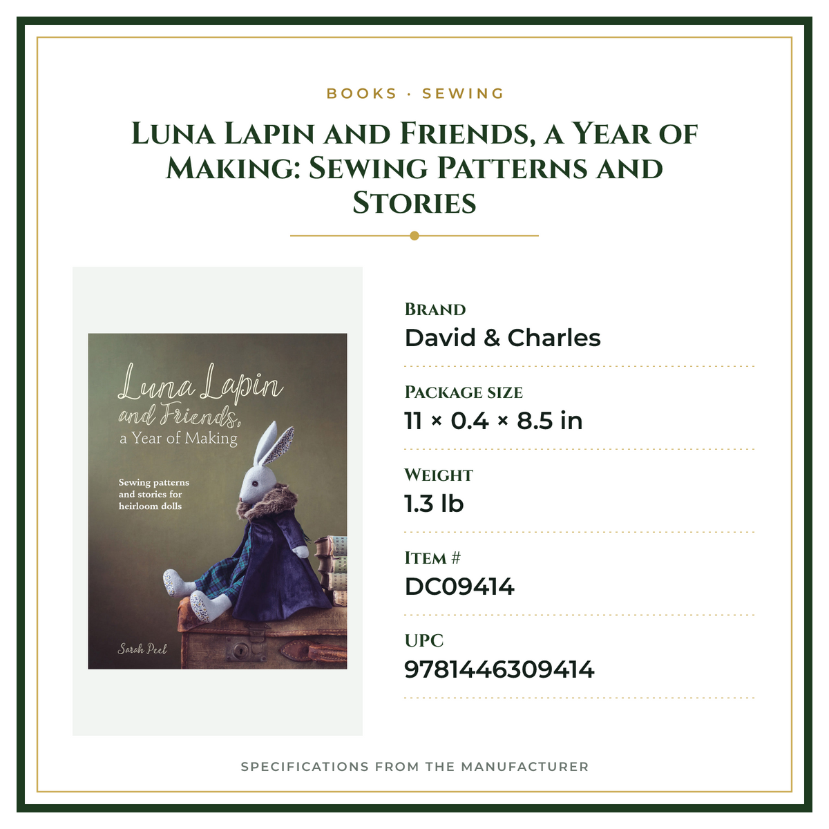Product Specifications – Luna Lapin and Friends, a Year of Making: Sewing Patterns and Stories