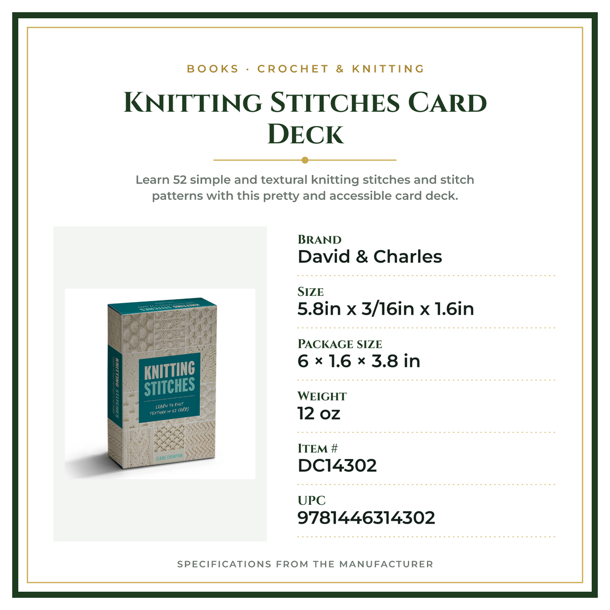 Product Specifications – Knitting Stitches Card Deck