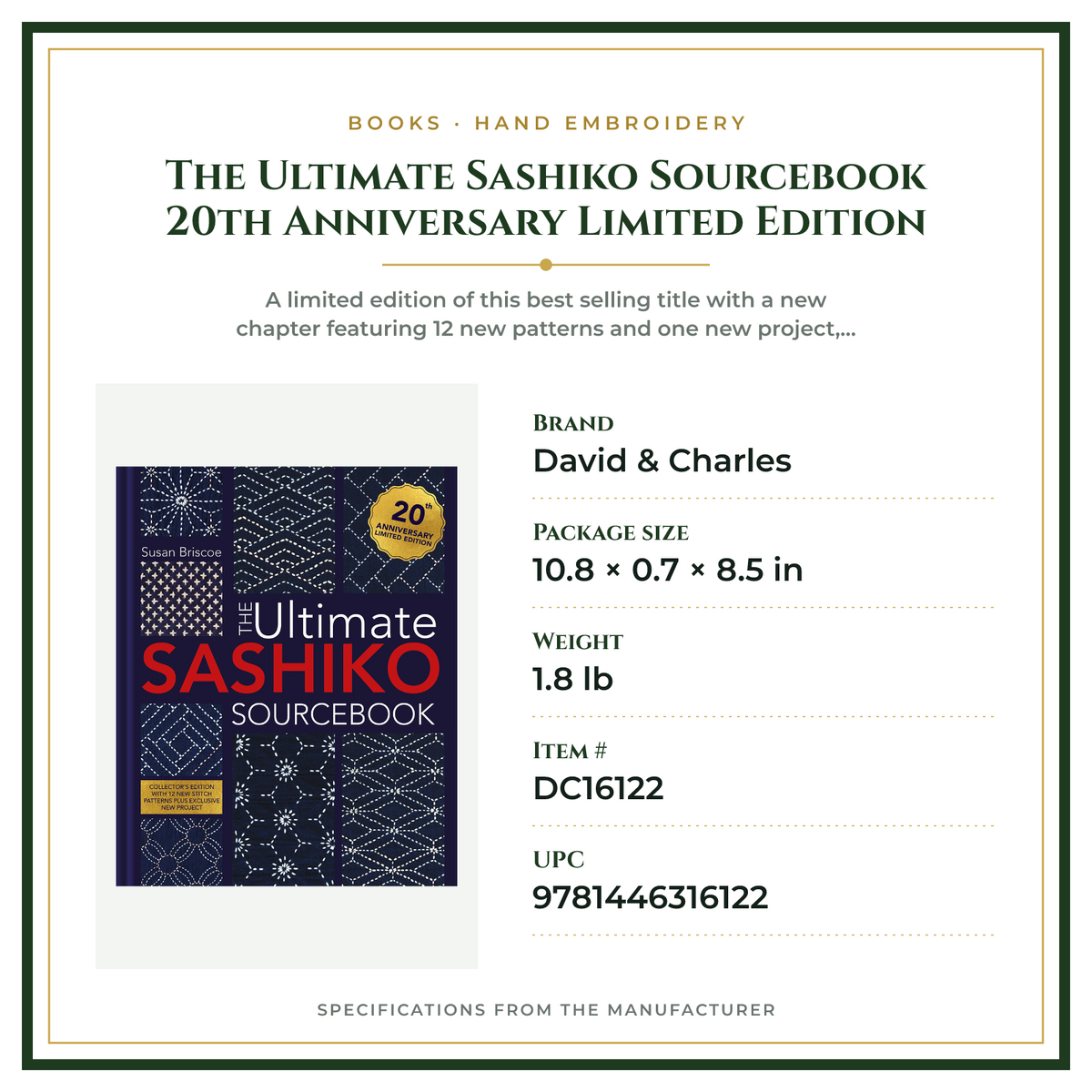 Product Specifications – The Ultimate Sashiko Sourcebook 20th Anniversary Limited Edition