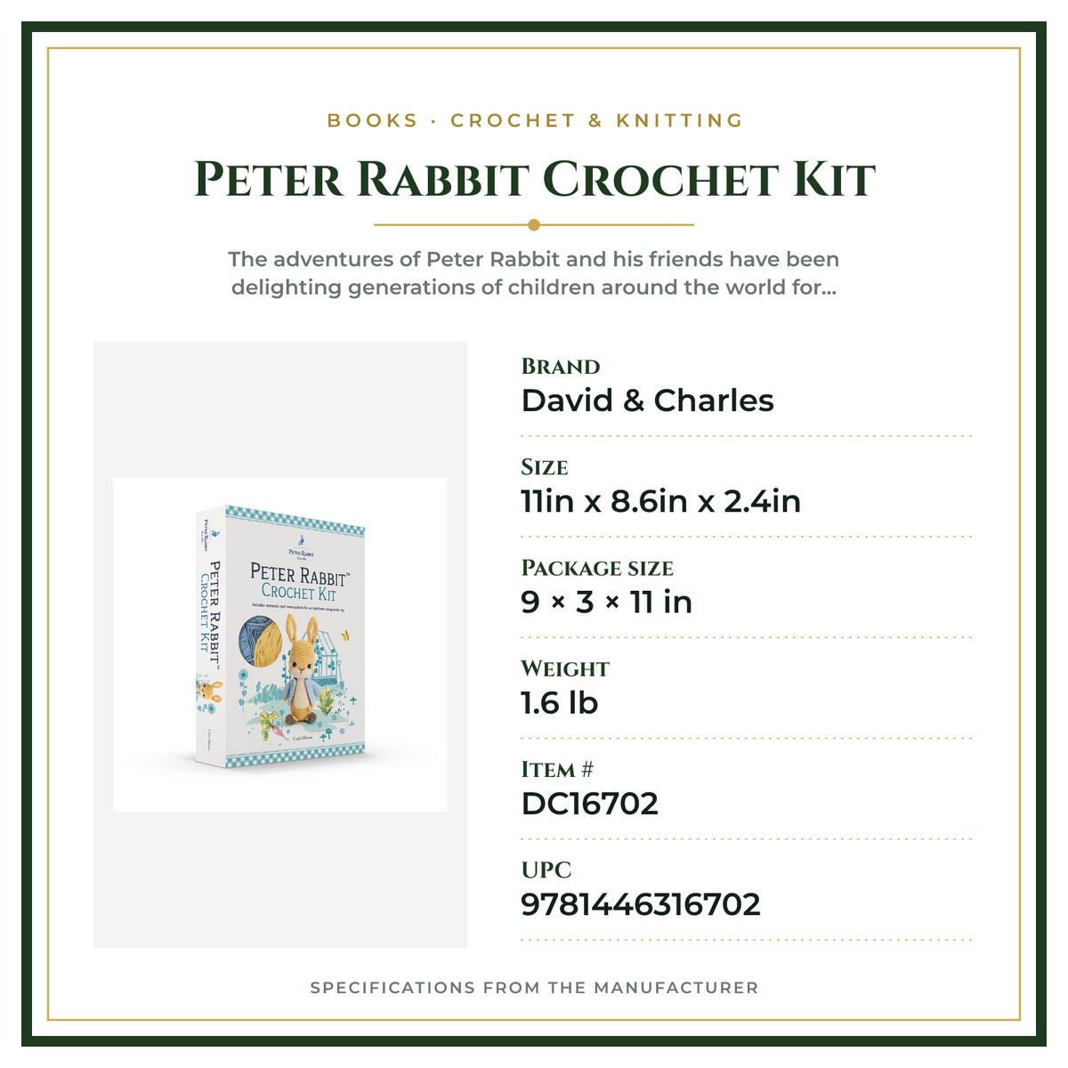 Product Specifications – Peter Rabbit Crochet Kit